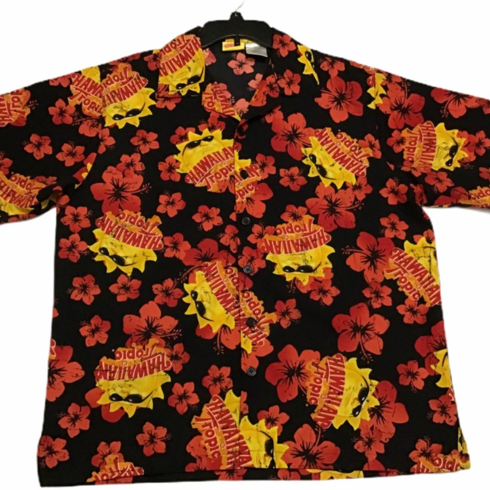 Vintage Hawaiian Mens Sz M Shirt Hibiscus Floral Sunshine Logo Tropical